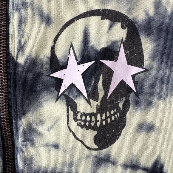 CHRLDR Skull Cloud Zip-Up Hoodie, Tie-Dye Charcoal Lime, Size M - Picture 6 of 11